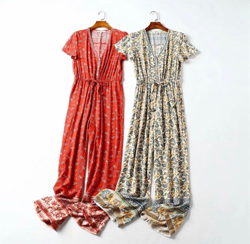 Vintage Chic Boho Jumpsuit Floral Print Women Romper Hippie Etsy