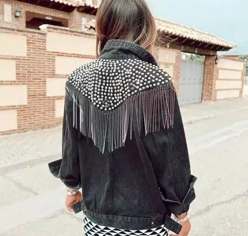 Denim Boho Rivet Jacket Denim Fringed Jacket Jean Coat Etsy