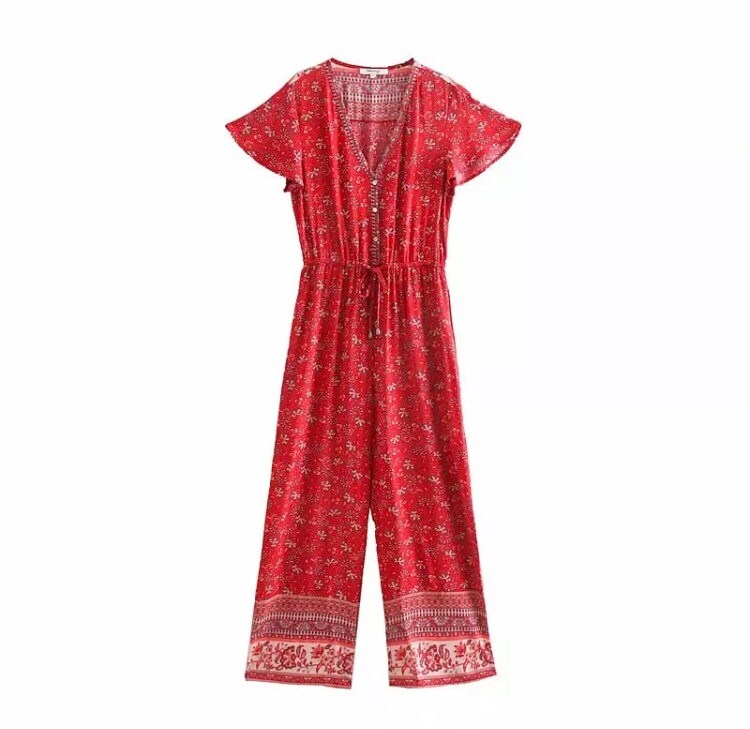 Vintage Chic Boho Jumpsuit Floral Print Women Romper Hippie Etsy
