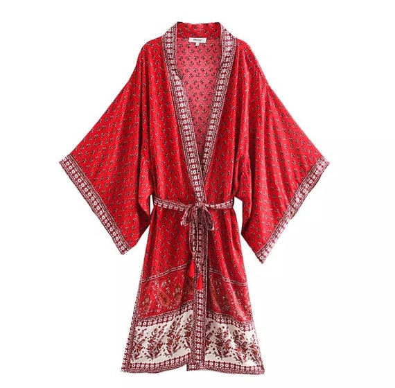 Women Boho Floral Kimono Dress Summer Bohemian Kimono Dress | Etsy