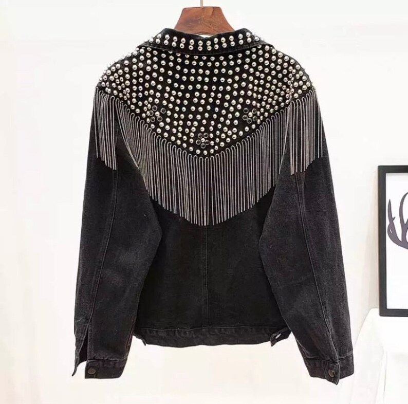 Denim Boho Rivet Jacket Denim Fringed Jacket Jean Coat Etsy
