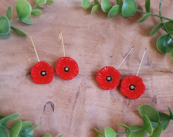 Boucles d'oreilles coquelicots en argile polymère - Fait main