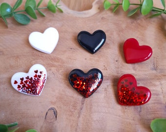 Heart brooches, with or without glitter, polymer clay - Handmade