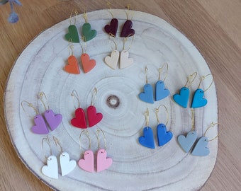 Polymer clay hoop and heart earrings, different colors - Handmade