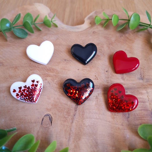 Heart brooches, with or without glitter, polymer clay - Handmade