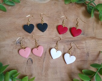 Polymer clay heart earrings, Valentine&#39;s Day - Handmade