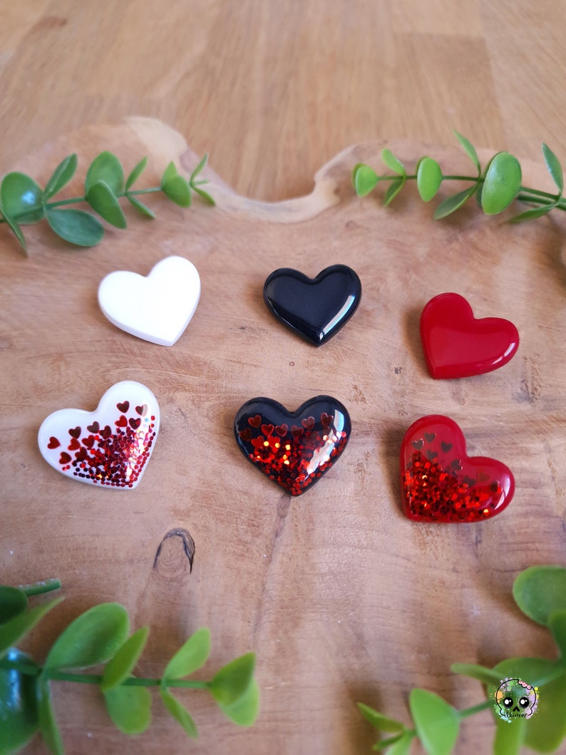 Broches cœurs, avec ou sans paillettes, argile polymère Fait main image 1