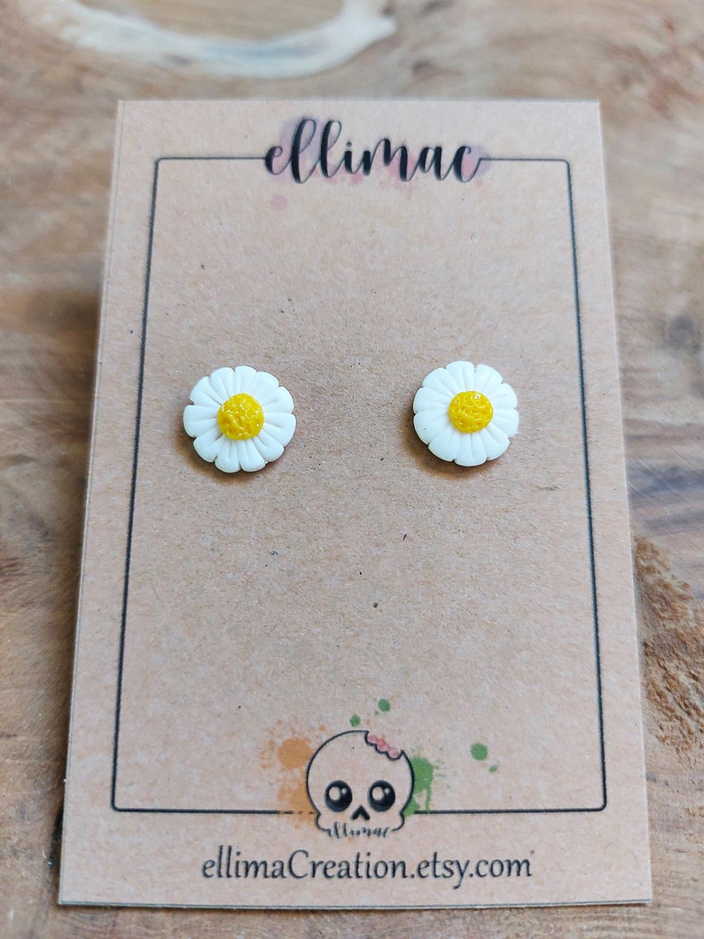 Earrings, chips, daisies in polymer clay Handmade image 3