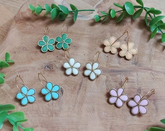 Original daisy earrings in polymer clay and stainless steel - Handmade