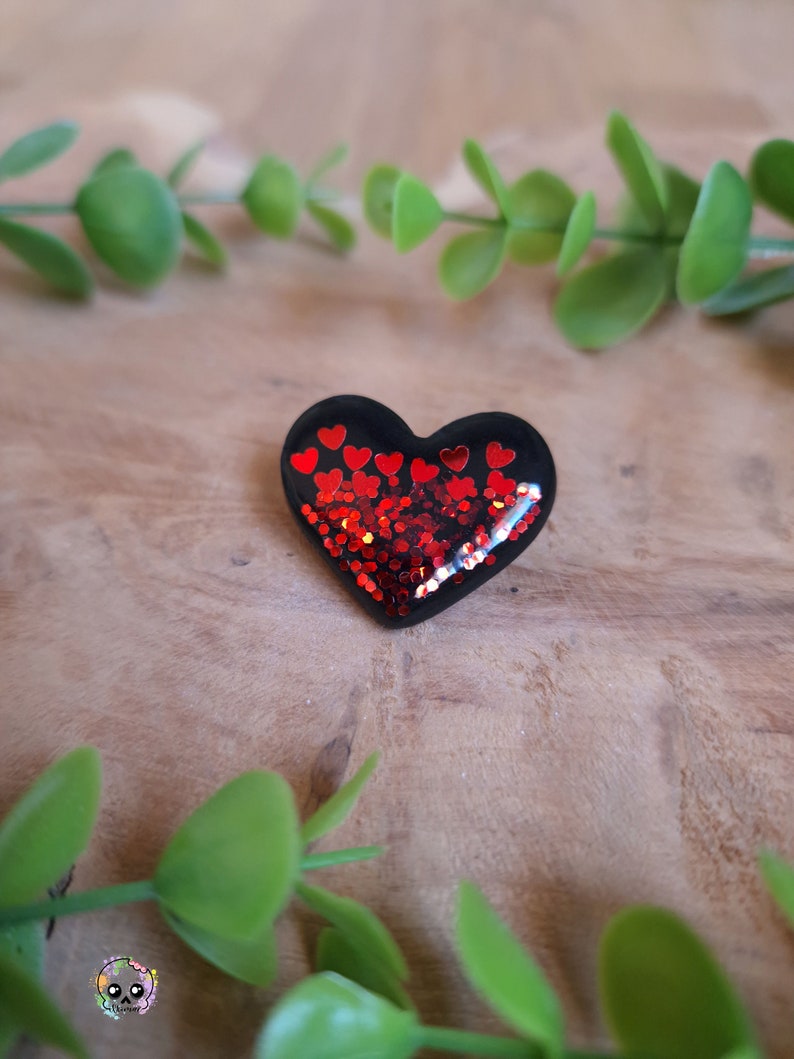 Broches cœurs, avec ou sans paillettes, argile polymère Fait main image 10