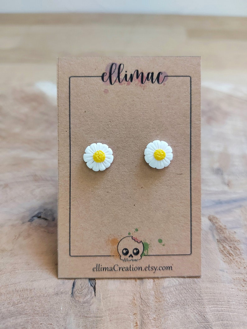 Earrings, chips, daisies in polymer clay Handmade image 1