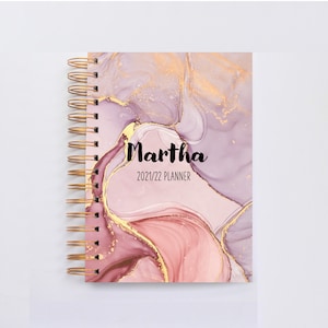 Pink and Purple Marble Planner - Gold Marble Planner - Weekly Planner - Personalized Planner - 2021 2022 Planner - Custom A5 Planner