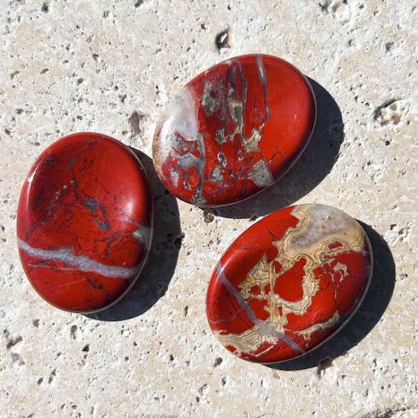 Small Red Jasper Worry Stone - Natural Gemstone Palm Stone for Calming and Focus