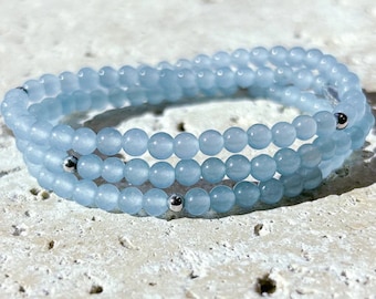 Sky Blue Jade Gemstone Wrap Bracelet, Womens Bracelet, Light Blue Bracelet, Gift Idea for Her, Natural Gemstone Jewelry