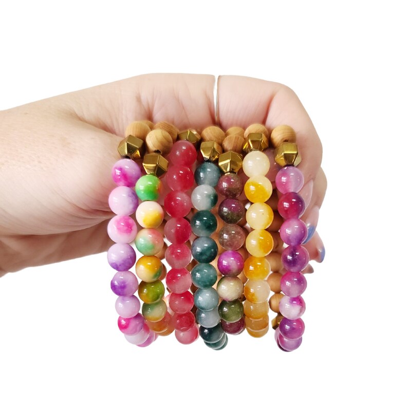 Aromatherapy Bracelet Yoga Jewelry Natural Gemstone Good Luck Bracelet Colorful Mixed Jade Gemstone Diffuser Bracelet Gift For Her