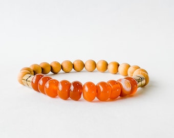 Orange Agate and Rosewood Diffuser Bracelet, Natura Gemstone Jewelry, Womens Bracelet, Essential Oil Jewelry