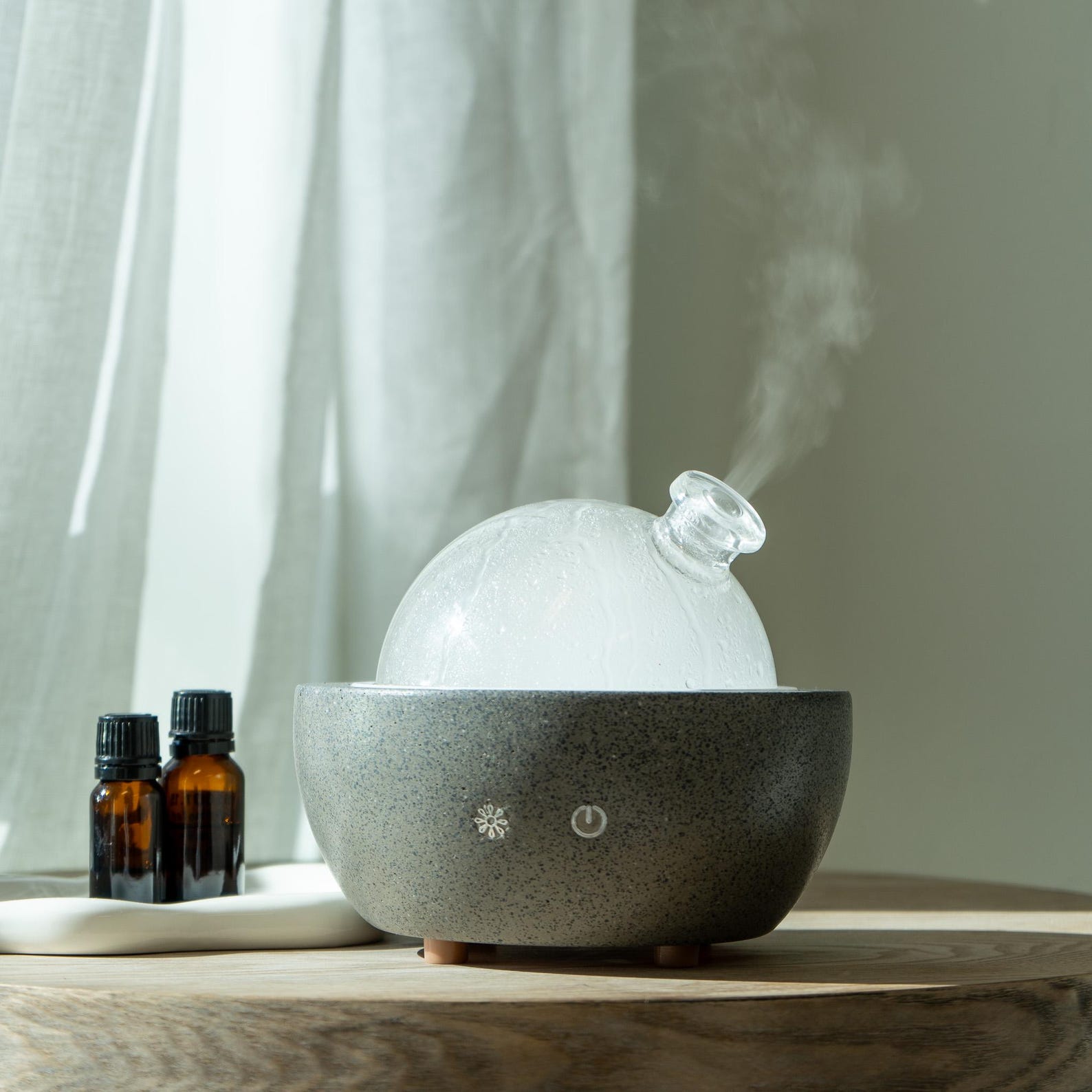 Glass Dome Diffuser - Stone or Natural Wood Essential Oil Diffuser