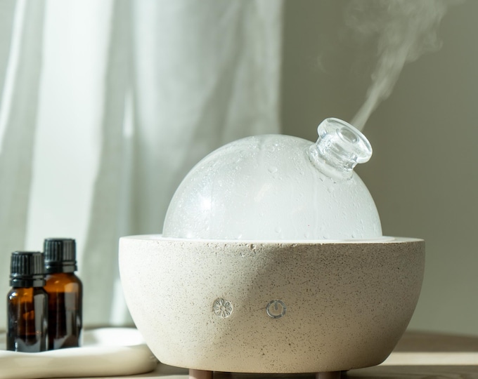 Glaskuppel Diffusor - Diffusor für ätherisches Öl aus Stein oder Naturholz | Schwarz-Weiß-Aromatherapie-Diffusor