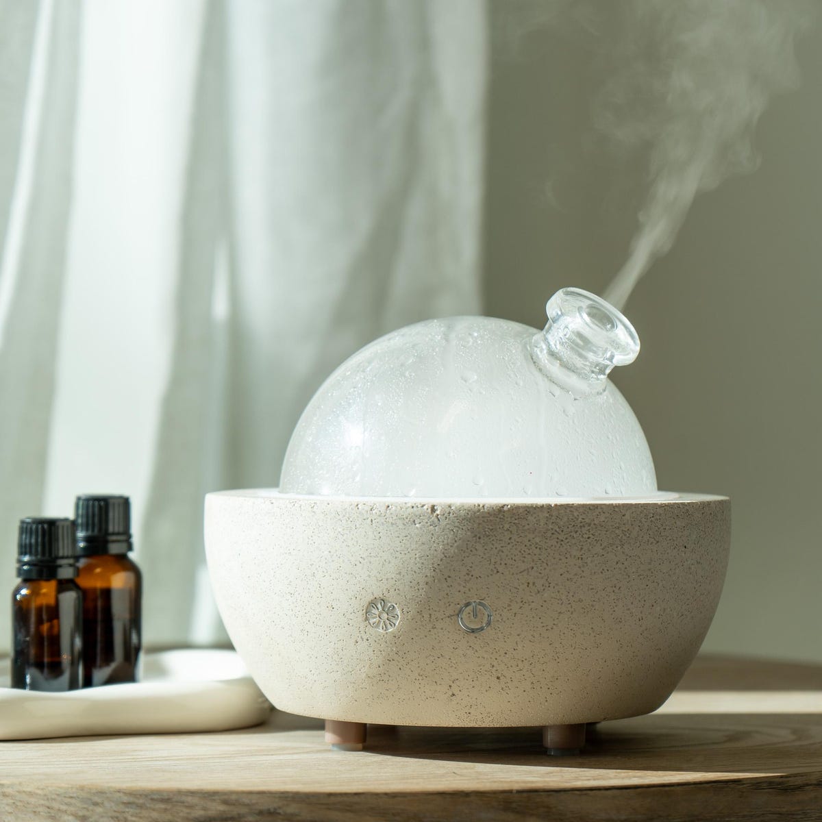 Glass Dome Diffuser - Stone or Natural Wood Essential Oil Diffuser | Black and White Aromatherapy Diffuser - Etsy