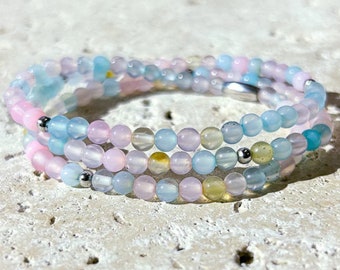 Rainbow Agate Wrap Bracelet, Womens Bracelet, Pastel Gemstones, Yoga Jewelry, Gift Idea For Her, Beaded Bracelet, Friendship Jewelry