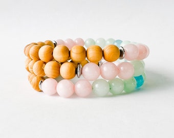 Pastel Jade & Pink Rosewood Love Bracelet, Gemstone Bracelet, Beaded Bracelet, Bracelet for Women, Yoga Jewelry