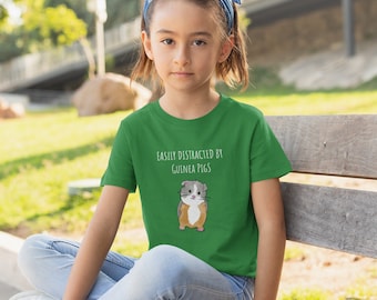 Se distrae fácilmente con la camiseta orgánica de Guinea Pigs para niños / Camiseta orgánica para niños / Regalo amante de Guinea Pig / ropa orgánica / Camiseta de Guinea Pig