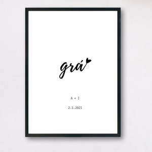 Grá - love in Irish, Wedding day print, Personalised couple initials and date, Wedding gift print, Engagement print - INSTANT DOWNLOAD