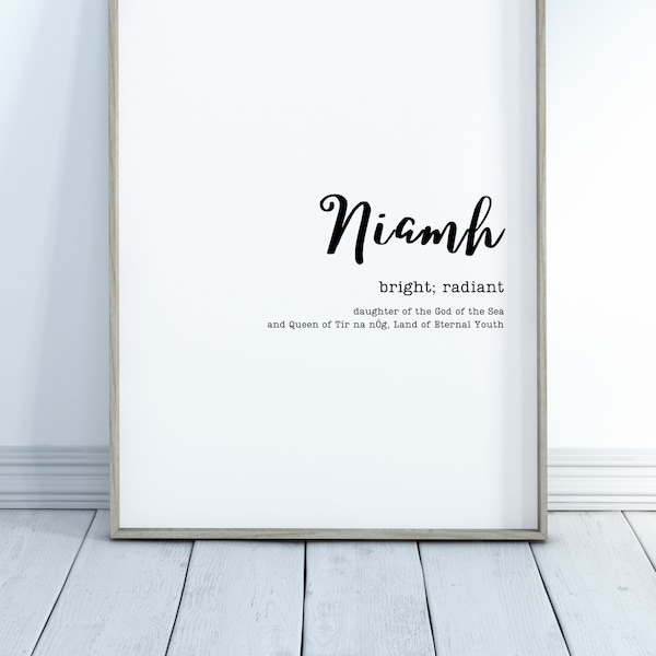 Niamh - Irish name meaning print - nursery print - new baby - name definition