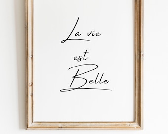 La vida es bella - La vida es bella - Cita en francés, hermosa impresión inspiradora - DESCARGA INSTANTÁNEA