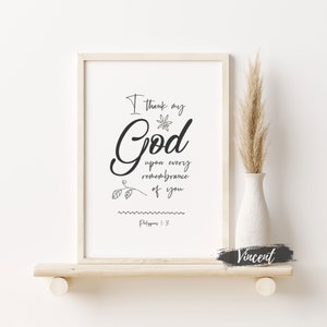 Ich danke meinem Gott bei jedem Philippians 1:3 Bibelvers SVG JPG PNG druckbare & geschnittene Dateien, glücklich bis heute Home Wall Decor Prints