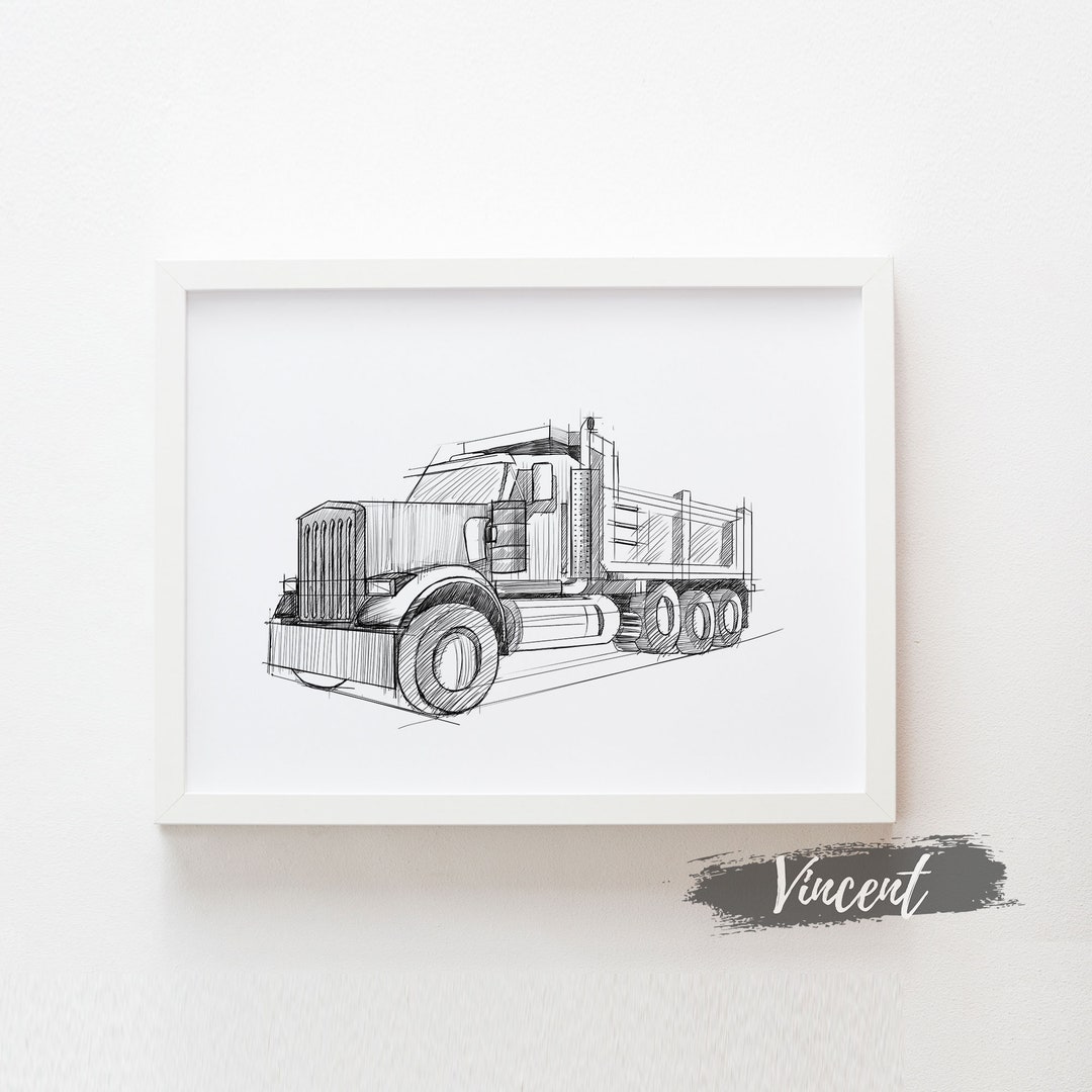 Minimalist Black and White Dump Truck Printable, Construction Vehicle ...