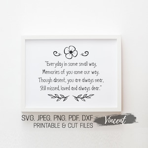 Décoration de cérémonie de mariage fichiers coupe JPG PNG & SVG imprimables, perdu un être cher signe commémoratif estampes, cartes d'art citation poème, signe de mariage svg