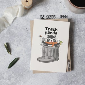 Cartão de aniversário do trocadilho do panda do lixo jpeg imprimível, impressões engraçadas da arte da palavra do guaxinim, trocadilhos animais, decoração da parede da sala de jogos das crianças