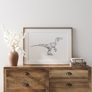 Raptor Dinosaur Sketch Drawing Printable JPEG PNG | Etsy