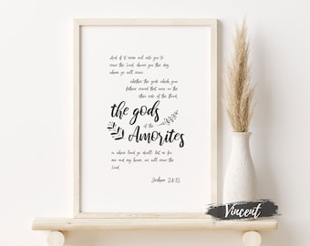 The Gods Of The Amorites Joshua 24:15 Bible Verse JPG PNG Printable & SVG Cut Files, Religious Quote Black And White Art Printables