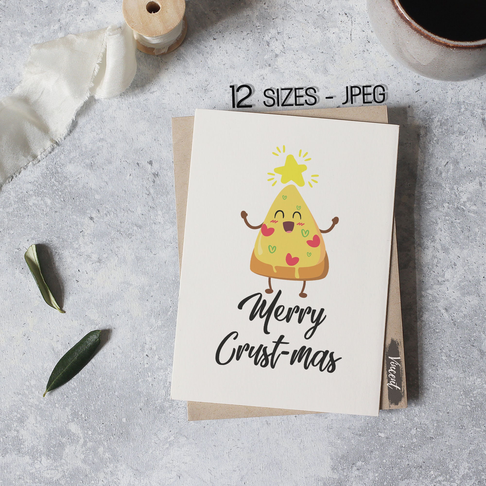 Merry Crustmas Christmas Pizza Pun Art Printable JPEG Funny Etsy