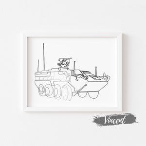 ICV Militair voertuig Line Art Printable JPG & SVG Cut Files, U.S Army Soldier Transportation Drawing Art Prints, Veteran Room Wall Decor