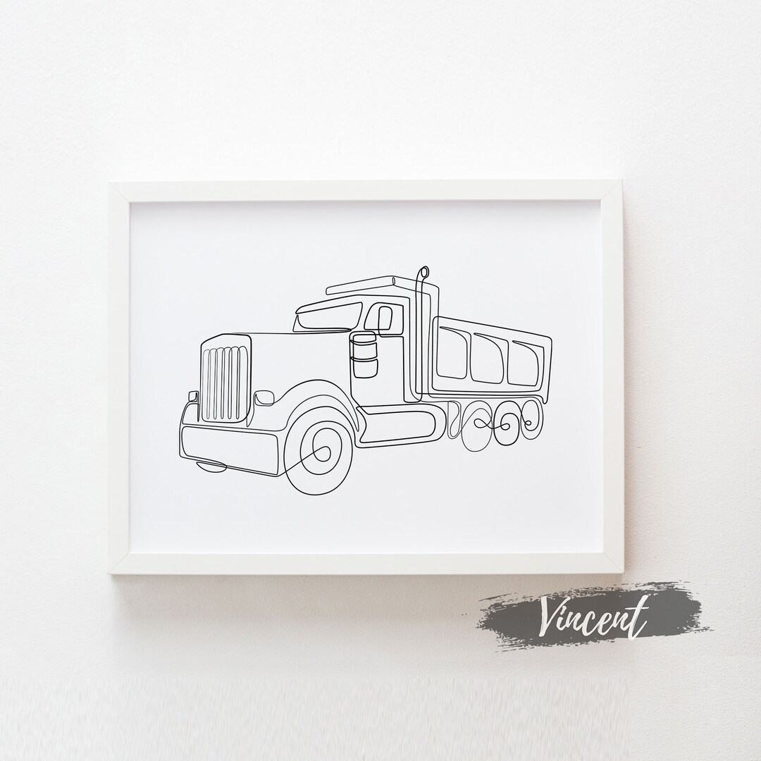 Dump Truck Line Art Prints, Construction Vehicle Drawing Printable ...