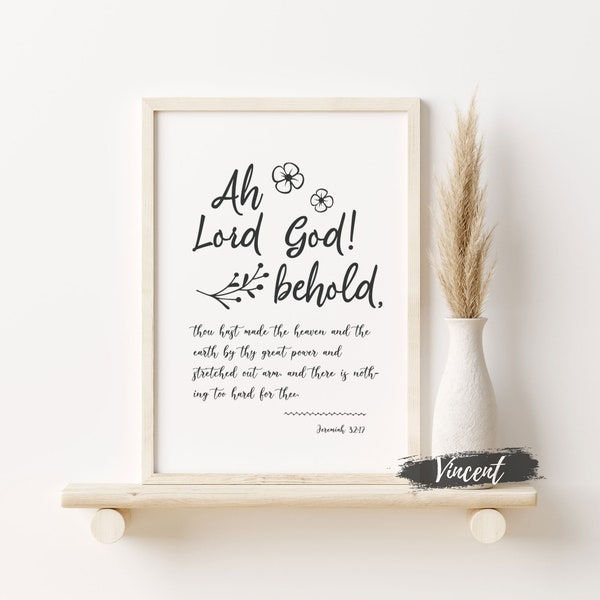 Ah Lord God Behold Jeremiah 32:17 Bible Verse Scripture SVG Cut & Printable JPG PNG, Religious Minimalist Decorations