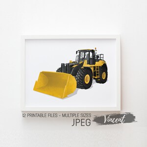 Crianças grande toddle caminhão aquarela desenho imprimível jpeg png, carregadeira de rodas impressões de arte de caminhão de construção 3d, decoração de sinal de parede de sala de jogos para meninos