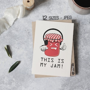 This Is My Jam Kitchen Pun Art Printable JPEG Images, Funny Food Quote Art Prints, Kids Birthday Pun Gift Cards, Music Party Decor Ideas