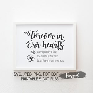 Pour toujours dans notre coeur mariage signe commémoratif SVG JPG PNG imprimable & couper, idées de décoration de cérémonie de mariage impression, cartes un être cher