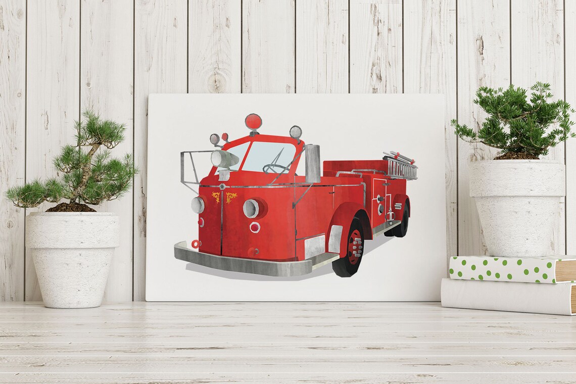 Aquarell FeuerwehrAuto Zeichnung Druckbare JPEG PNG | Etsy