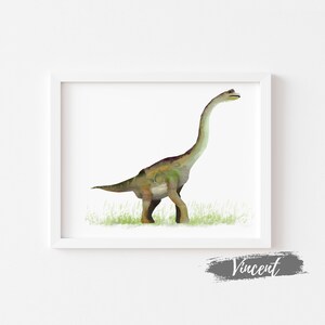 Brachiosaurus Giraffe Long-Necked Dinosaur Watercolor Drawing Printable JPG, Jurassic Arm Lizard Oil Painting Art, Kids Dino Birthday Gifts