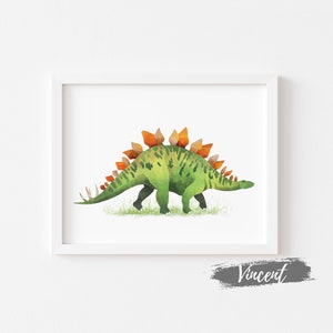 Stegosaurus Watercolor Dinosaur Printable Art JPG PNG, Kids Dinosaur Birthday Decor Prints, Reptile Drawing Art, Boys Playroom Poster