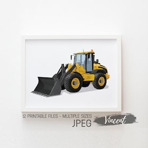 Construção 3D caminhão aquarela arte imprimível JPEG PNG, impressões de desenho de caminhão infantil, cartão DIY de aniversário de caminhão para meninos, decoração de parede de sala de jogos