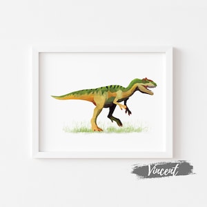 Allosaurus Jurassic Dinosaur Abstract Watercolor Drawing Printable JPEG PNG, Kids Dino Birthday Gift Card Prints, Playroom Wall Art Decor
