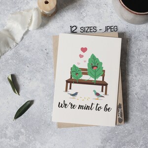 We're Mint To Be Couple Pun Love Card Images JPEG imprimables, Cadeaux drôles de Saint-Valentin pour lui et elle, Impressions de décor d'affiche murale de chambre de jeunes mariés