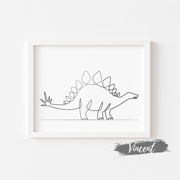 Stegosaurus Dinosaur Line Drawing Art Printable JPEG PNG & SVG Cut Files, Kids Dinosaur Birthday Gift Card Prints, Abstract Reptile Art Deco