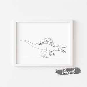 Spinosaurus Dinosaur Line Art Printable JPEG PNG & SVG Cut Files, Abstract Reptile Minimalist Drawing Prints, Kids Playroom Wall Art Decor
